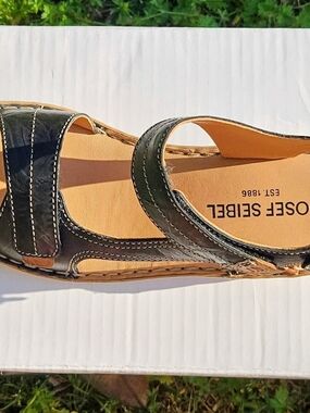 Josef Seibel Women's Black Leather Adjustable Strap Sandal Size EU 37 US 6.5/7